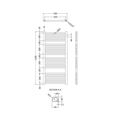 Nuie Straight Ladder Rail Contemporary Chrome Steel 1150x500x30mm - JJ Building Materials