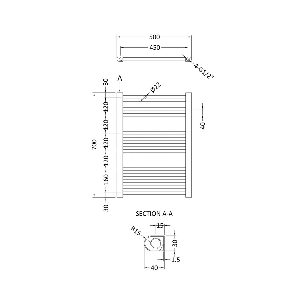 Nuie Straight Ladder Rail Contemporary Chrome Steel 700x500x30mm - JJ Building Materials