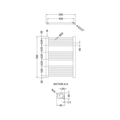 Nuie Straight Ladder Rail Contemporary Chrome Steel 700x500x30mm - JJ Building Materials