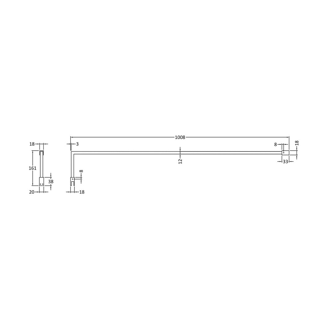 Nuie Support Bar Kit Contemporary Matt Black Stainless Steel 15x150x1000mm - JJ Building Materials