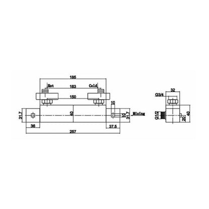 Nuie Thermostatic Bar Valve Contemporary Chrome Brass ABS 32x257x40mm - JJ Building Materials