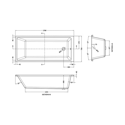 Nuie Thin Edge Single Ended Bath 1700 X 750mm Contemporary White Acrylic - JJ Building Materials