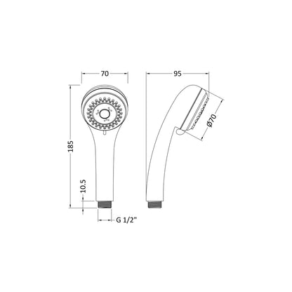 Nuie Three Function Handset Contemporary Chrome ABS 185x70x95mm - JJ Building Materials