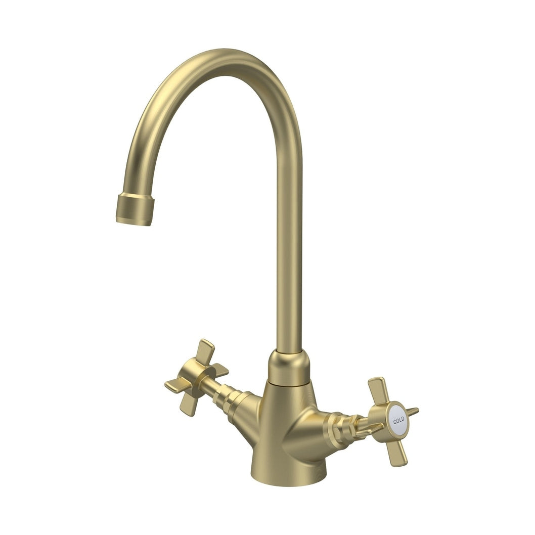 Nuie Traditional Mono Sink Mixer Brushed Brass Brass 345x180x165mm - JJ Building Materials