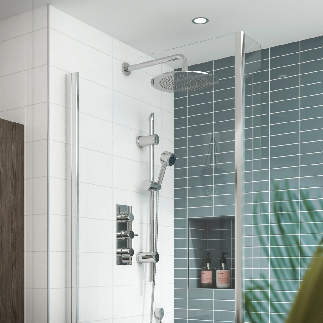 Nuie Triple Thermostatic Shower Valve Contemporary Chrome Brass ABS 280x120x135mm - JJ Building Materials