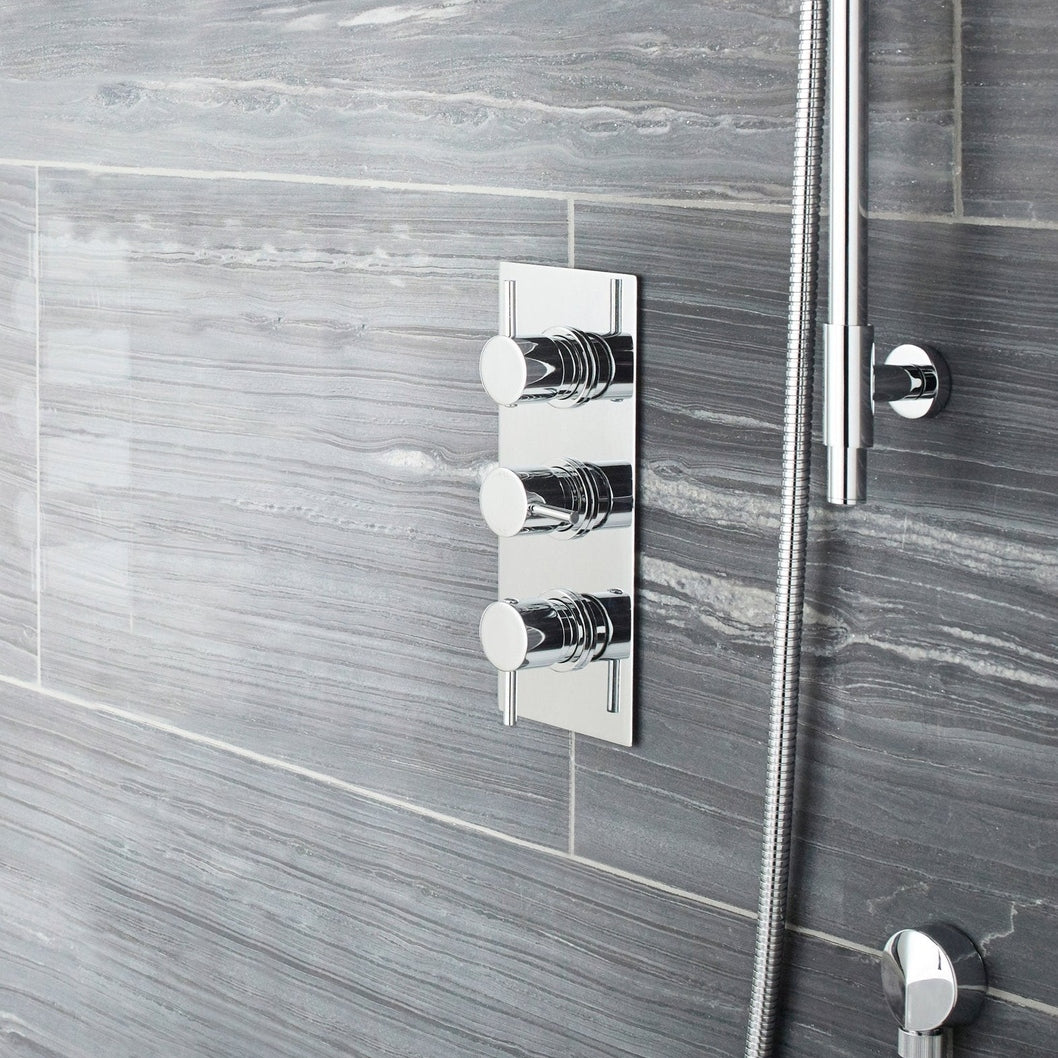 Nuie Triple Thermostatic Shower Valve Contemporary Chrome Brass ABS 280x120x135mm - JJ Building Materials