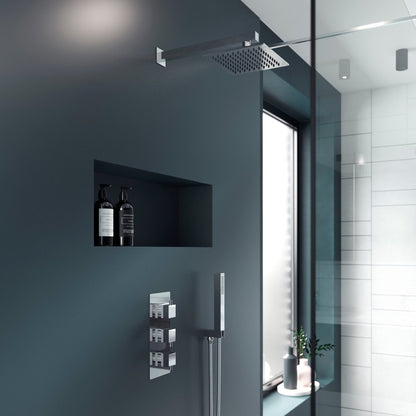 Nuie Triple Thermostatic Shower Valve Contemporary Chrome Brass ABS 280x120x136mm - JJ Building Materials
