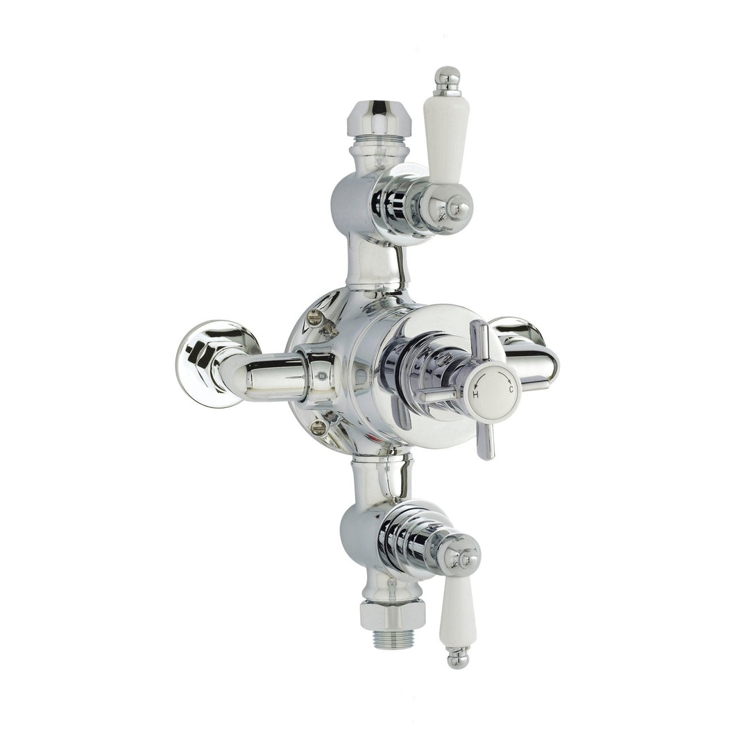 Nuie Triple Thermostatic Shower Valve Traditional Chrome Brass 263x150x162mm - JJ Building Materials