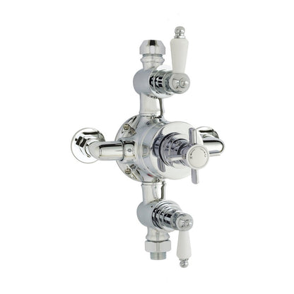 Nuie Triple Thermostatic Shower Valve Traditional Chrome Brass 263x150x162mm - JJ Building Materials