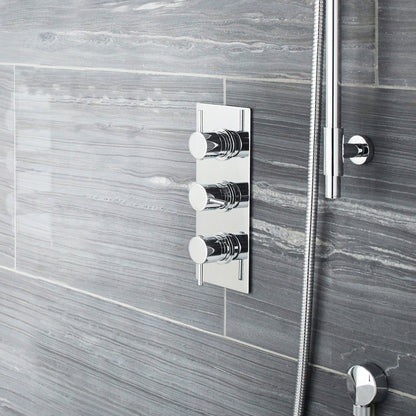Nuie Triple Thermostatic Shower Valve With Diverter Contemporary Chrome Brass 280x120x130mm - JJ Building Materials