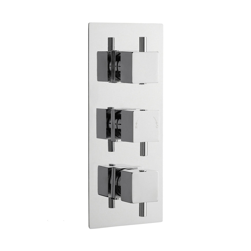 Nuie Triple Thermostatic Shower Valve With Diverter Contemporary Chrome Brass ABS 280x120x136mm - JJ Building Materials