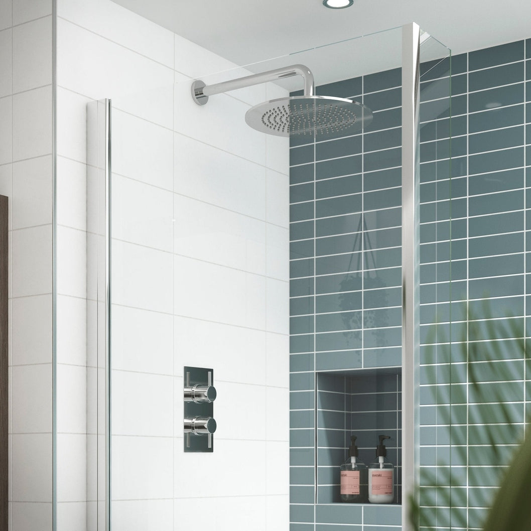 Nuie Twin Thermostatic Shower Valve Contemporary Chrome Brass ABS 215x120x135mm - JJ Building Materials
