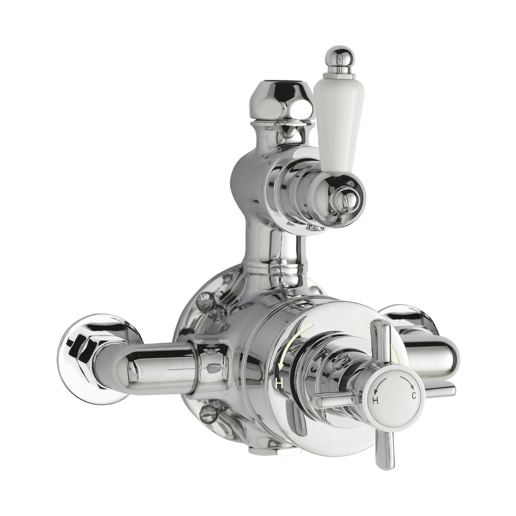 Nuie Twin Thermostatic Shower Valve Traditional Chrome Brass 190x150x162mm - JJ Building Materials