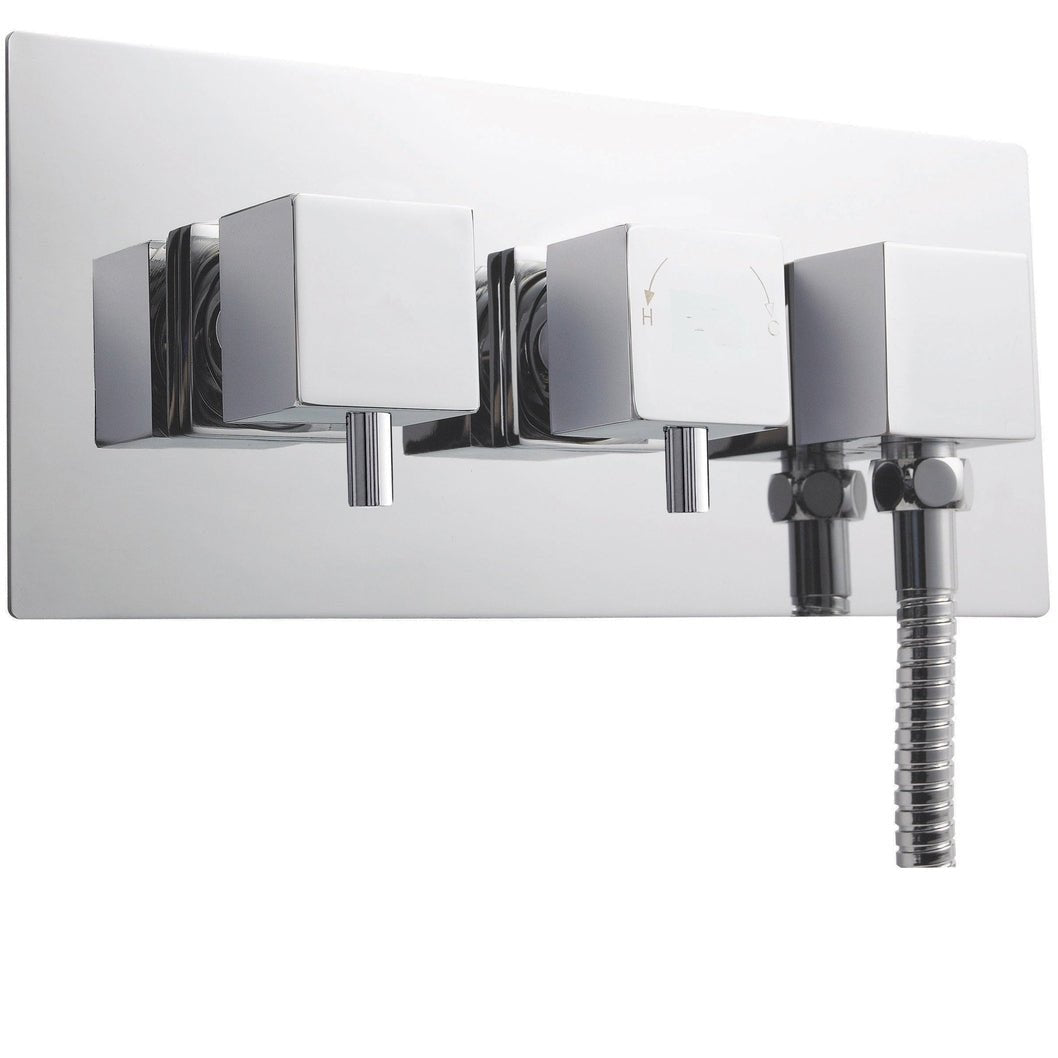 Nuie Twin Thermostatic Shower Valve With Diverter Contemporary Chrome Brass ABS 120x280x136mm - JJ Building Materials