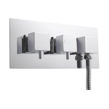 Nuie Twin Thermostatic Shower Valve With Diverter Contemporary Chrome Brass ABS 120x280x136mm - JJ Building Materials