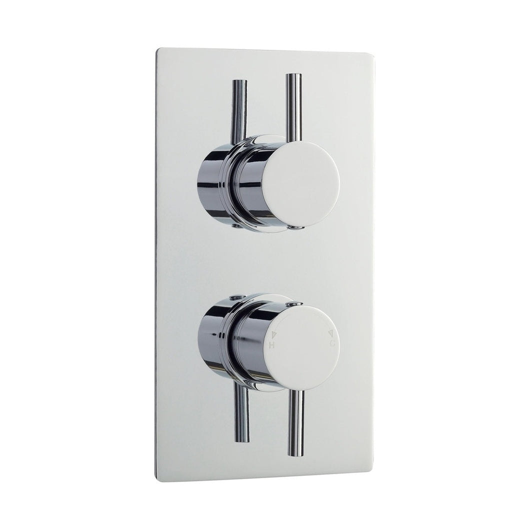 Nuie Twin Thermostatic Shower Valve With Diverter Contemporary Chrome Brass ABS 215x120x135mm - JJ Building Materials