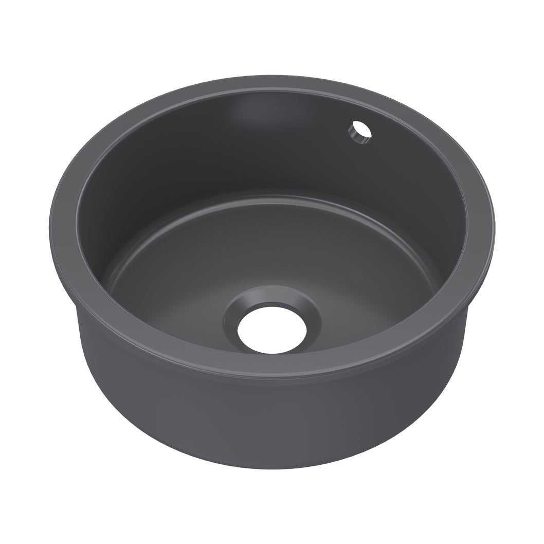 Nuie Undermount Round Single Bowl With Overflow & Central Waste 460x191 Traditional Soft Black Fireclay 191x460x460mm - JJ Building Materials