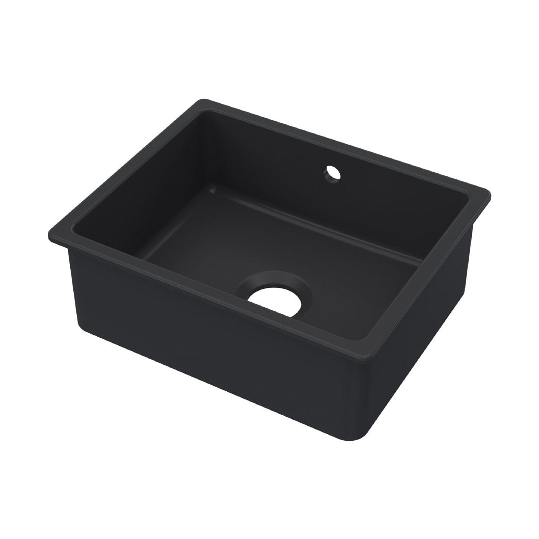 Nuie Undermount Single Bowl With Overflow 548x442x197 Traditional Soft Black Fireclay 197x548x442mm - JJ Building Materials