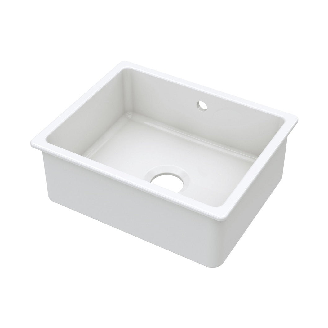 Nuie Undermount Single Bowl With Overflow & Central Waste 548x442x197 Traditional White Fireclay 197x548x442mm - JJ Building Materials