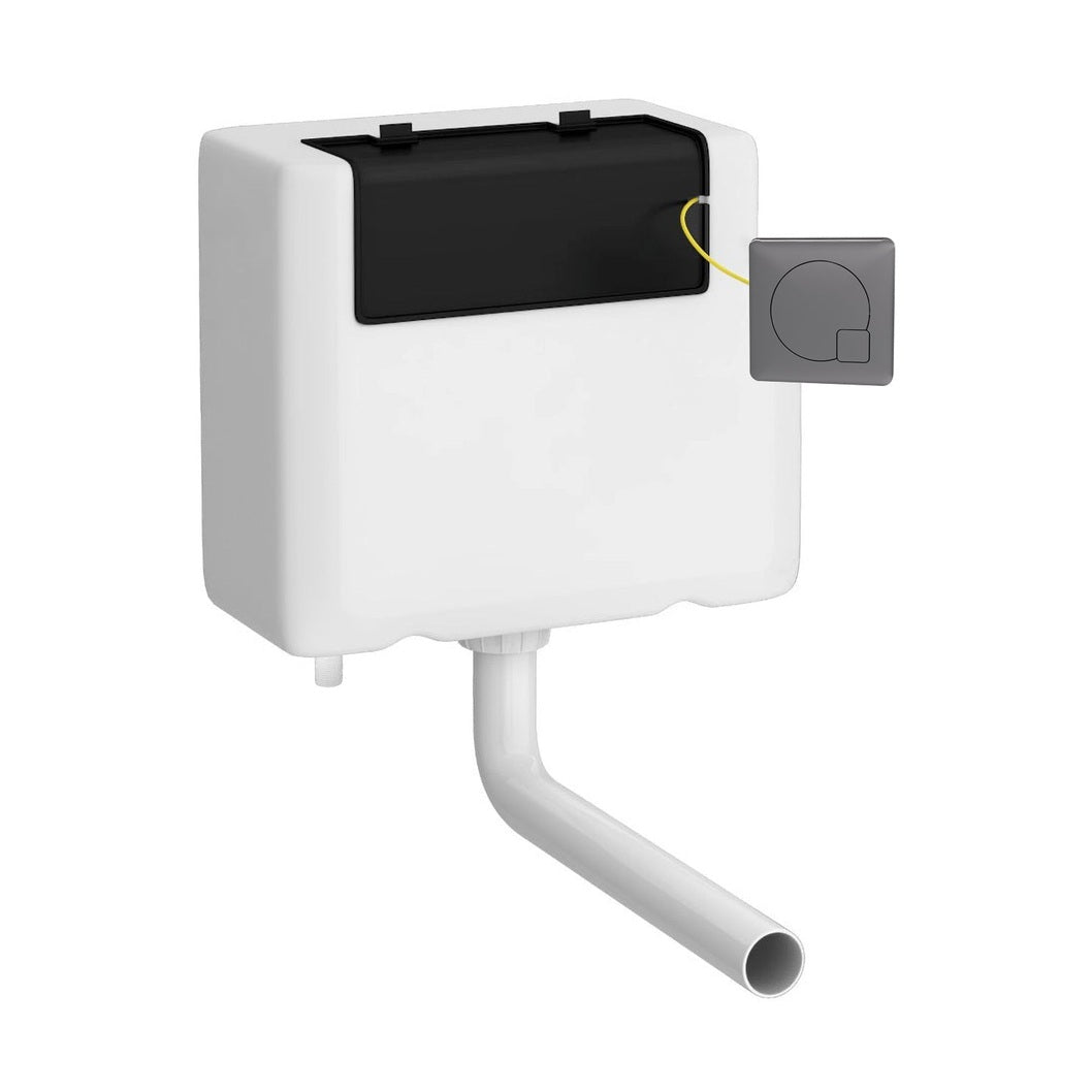 Nuie Universal Access Cistern & Black Square Flush Plate Contemporary Brushed Pewter Polyethylene 296x230x142mm - JJ Building Materials