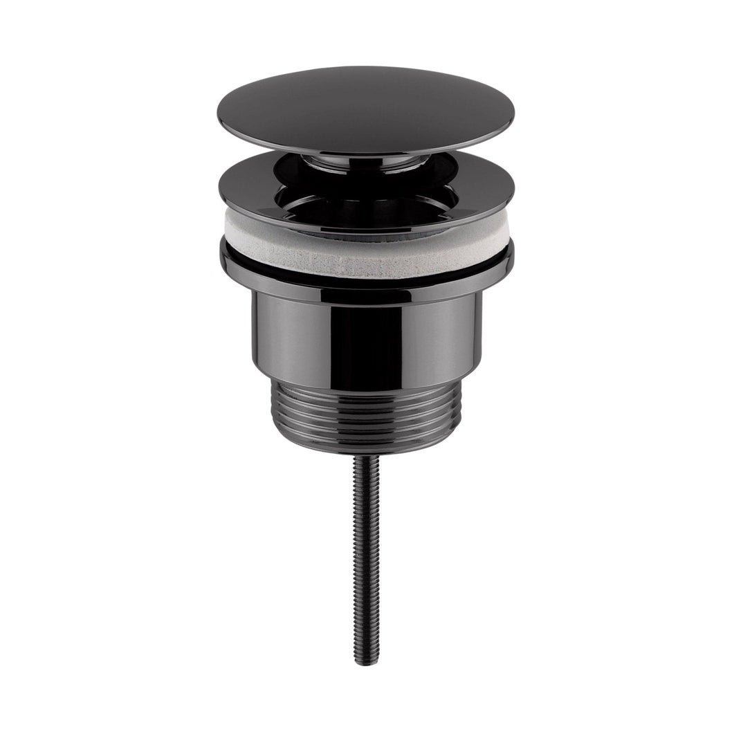 Nuie Universal Push Button Basin Waste Slotted & Un-slotted Contemporary Brushed Pewter Brass 110x63x65mm - JJ Building Materials