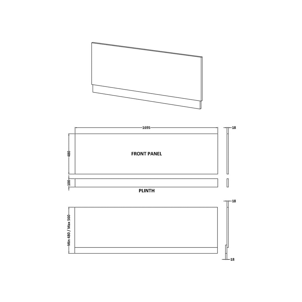 Nuie Urban 1700mm Bath Front Panel Contemporary Satin Grey MDF Painted Matt 560x1695x36mm - JJ Building Materials
