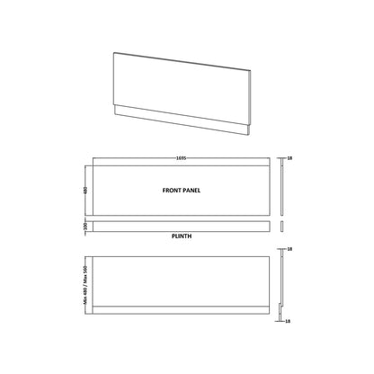 Nuie Urban 1700mm Bath Front Panel Contemporary Satin White MDF Painted Matt 560x1695x36mm - JJ Building Materials
