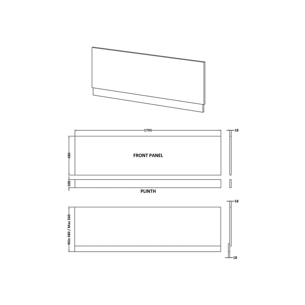 Nuie Urban 1800mm Bath Front Panel Contemporary Satin White MDF Painted Matt 560x1795x36mm - JJ Building Materials