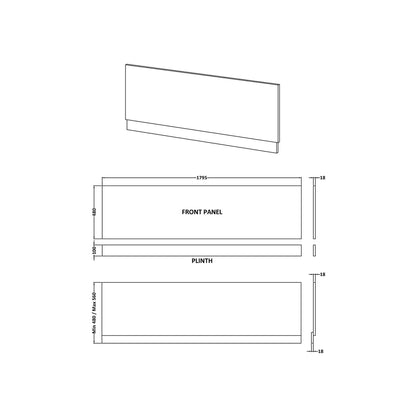 Nuie Urban 1800mm Bath Front Panel Contemporary Satin White MDF Painted Matt 560x1795x36mm - JJ Building Materials