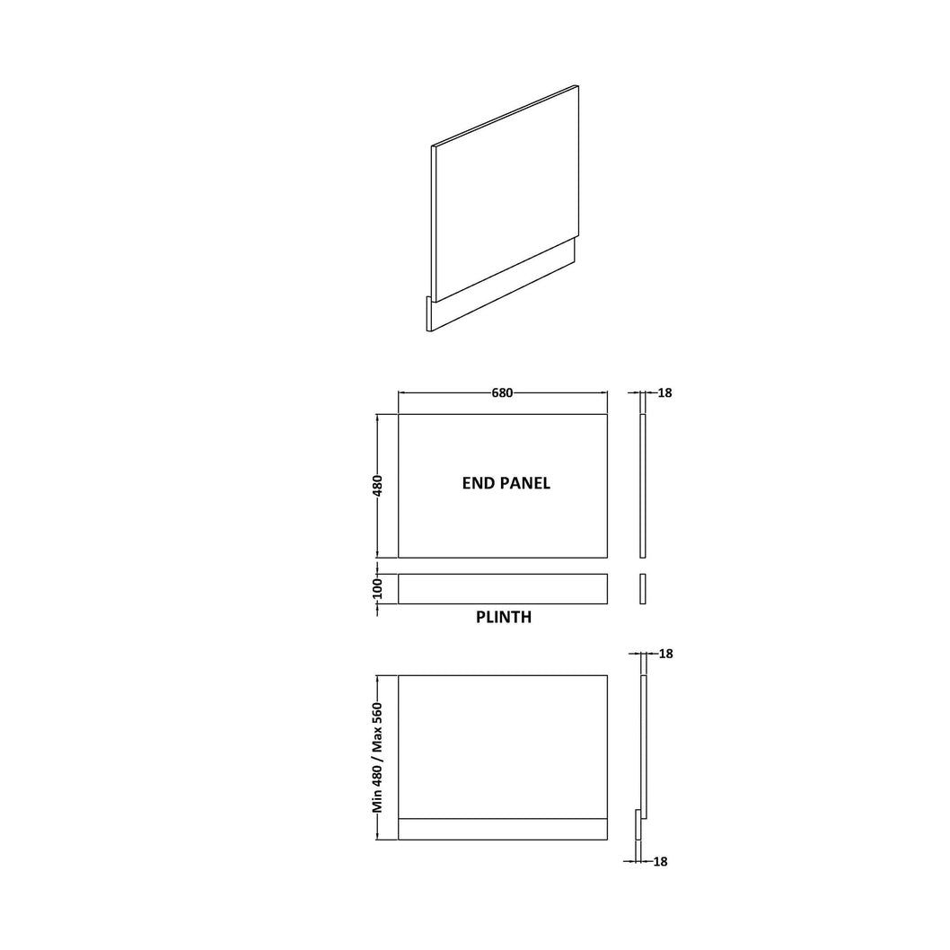 Nuie Urban 700mm Bath End Panel Contemporary Satin Blue MDF Painted Matt 560x680x36mm - JJ Building Materials