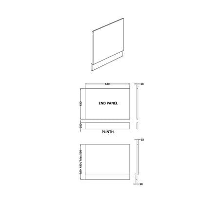 Nuie Urban 700mm Bath End Panel Contemporary Satin Grey MDF Painted Matt 560x680x36mm - JJ Building Materials