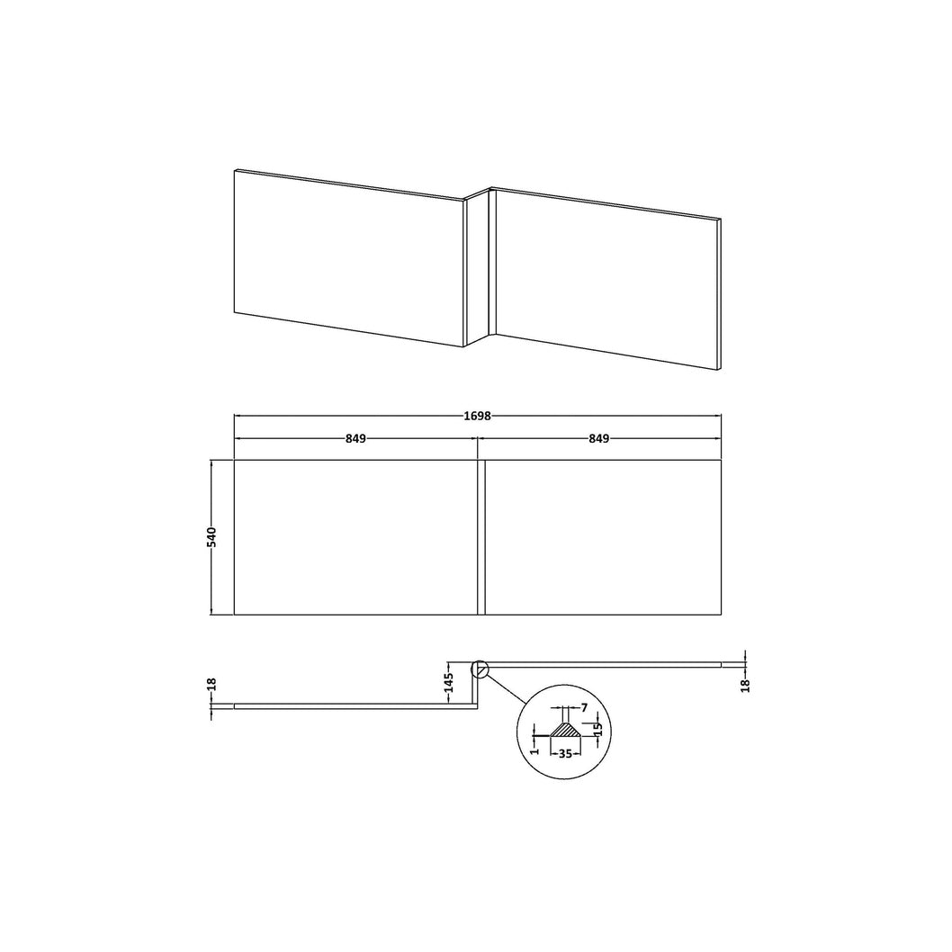 Nuie Urban 700mm Square Shower Bath End Panel Contemporary Satin White MDF Painted Matt 540x680x18mm - JJ Building Materials
