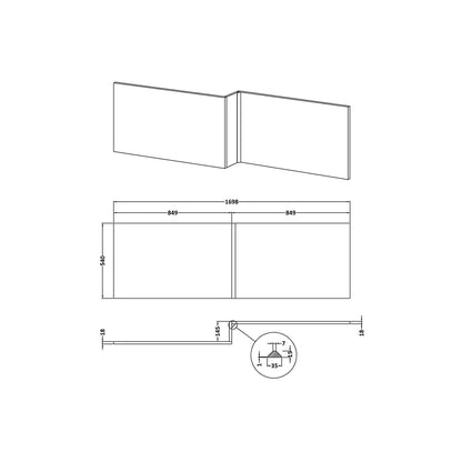Nuie Urban 700mm Square Shower Bath End Panel Contemporary Satin White MDF Painted Matt 540x680x18mm - JJ Building Materials