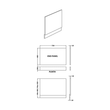 Nuie Urban 750mm Bath End Panel Contemporary Satin Grey MDF Painted Matt 560x730x36mm - JJ Building Materials