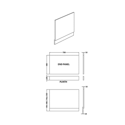 Nuie Urban 800mm Bath End Panel Contemporary Satin White MDF Painted Matt 560x780x36mm - JJ Building Materials