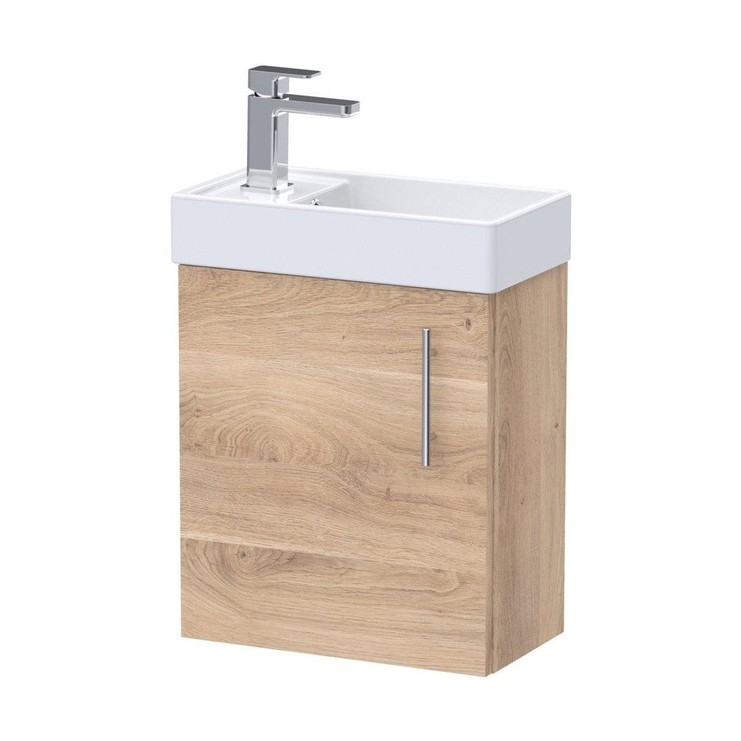 Nuie Vault 400mm Wall Hung Vanity & Basin Contemporary Bleached Oak MFC Textured Woodgrain 440x400x222mm - JJ Building Materials