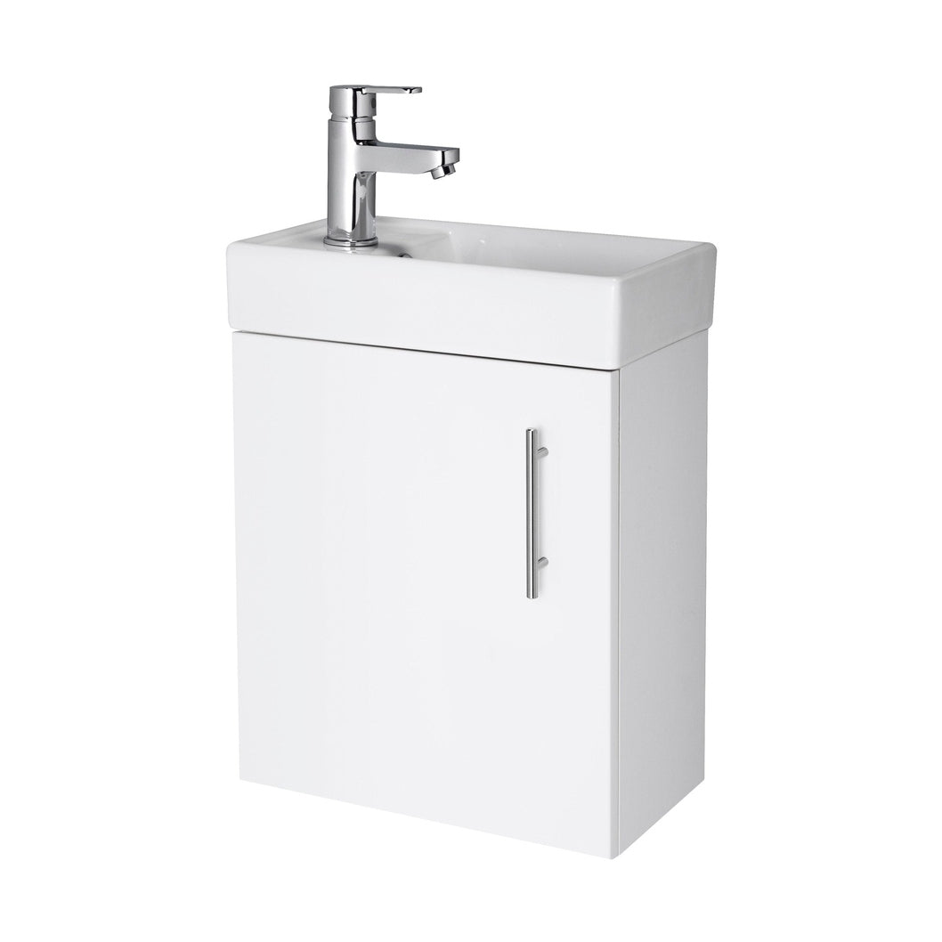 Nuie Vault 400mm Wall Hung Vanity & Basin Contemporary Gloss White MFC Painted Gloss 438x400x222mm - JJ Building Materials