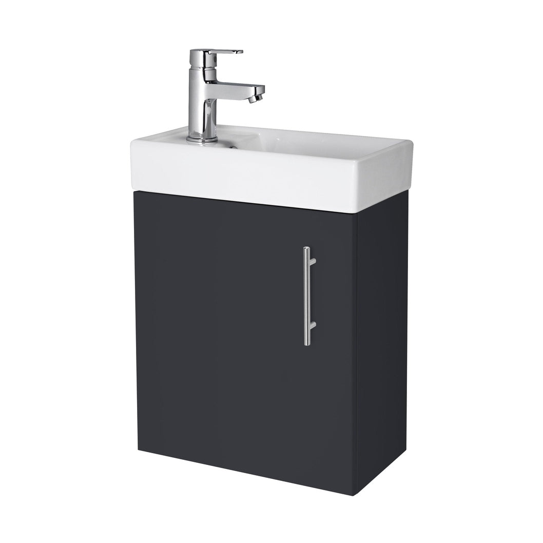 Nuie Vault 400mm Wall Hung Vanity & Basin Contemporary Soft Black MFC Painted Matt 440x400x222mm - JJ Building Materials