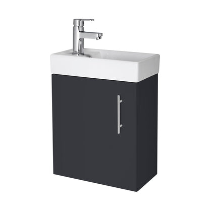 Nuie Vault 400mm Wall Hung Vanity & Basin Contemporary Soft Black MFC Painted Matt 440x400x222mm - JJ Building Materials