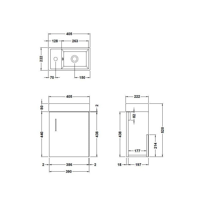 Nuie Vault 400mm Wall Hung Vanity & Basin Contemporary Soft Black MFC Painted Matt 440x400x222mm - JJ Building Materials