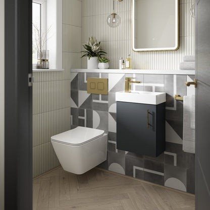 Nuie Vault 400mm Wall Hung Vanity & Basin Contemporary Soft Black MFC Painted Matt 440x400x222mm - JJ Building Materials