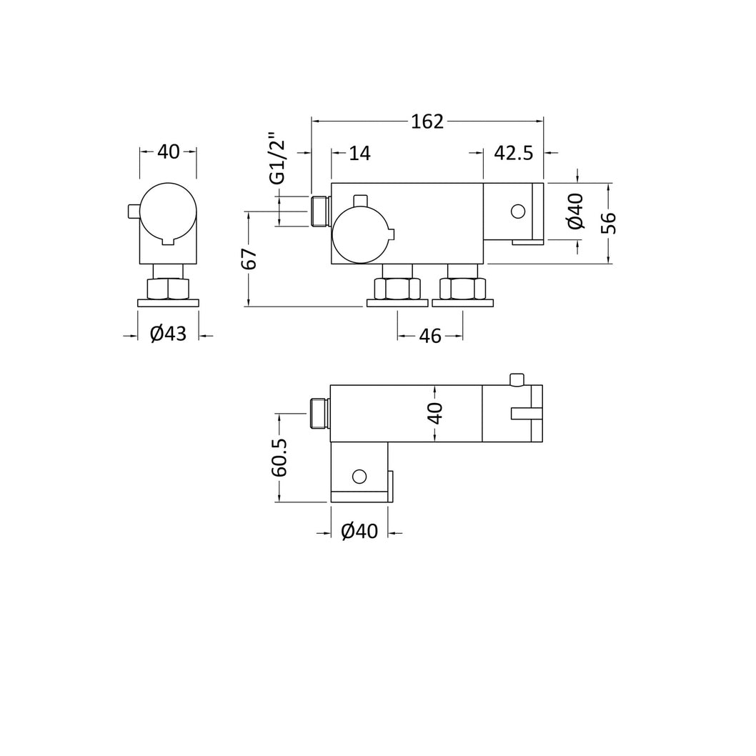 Nuie Vertical Thermostatic Bar Valve Contemporary Chrome Brass ABS 45x90x185mm - JJ Building Materials