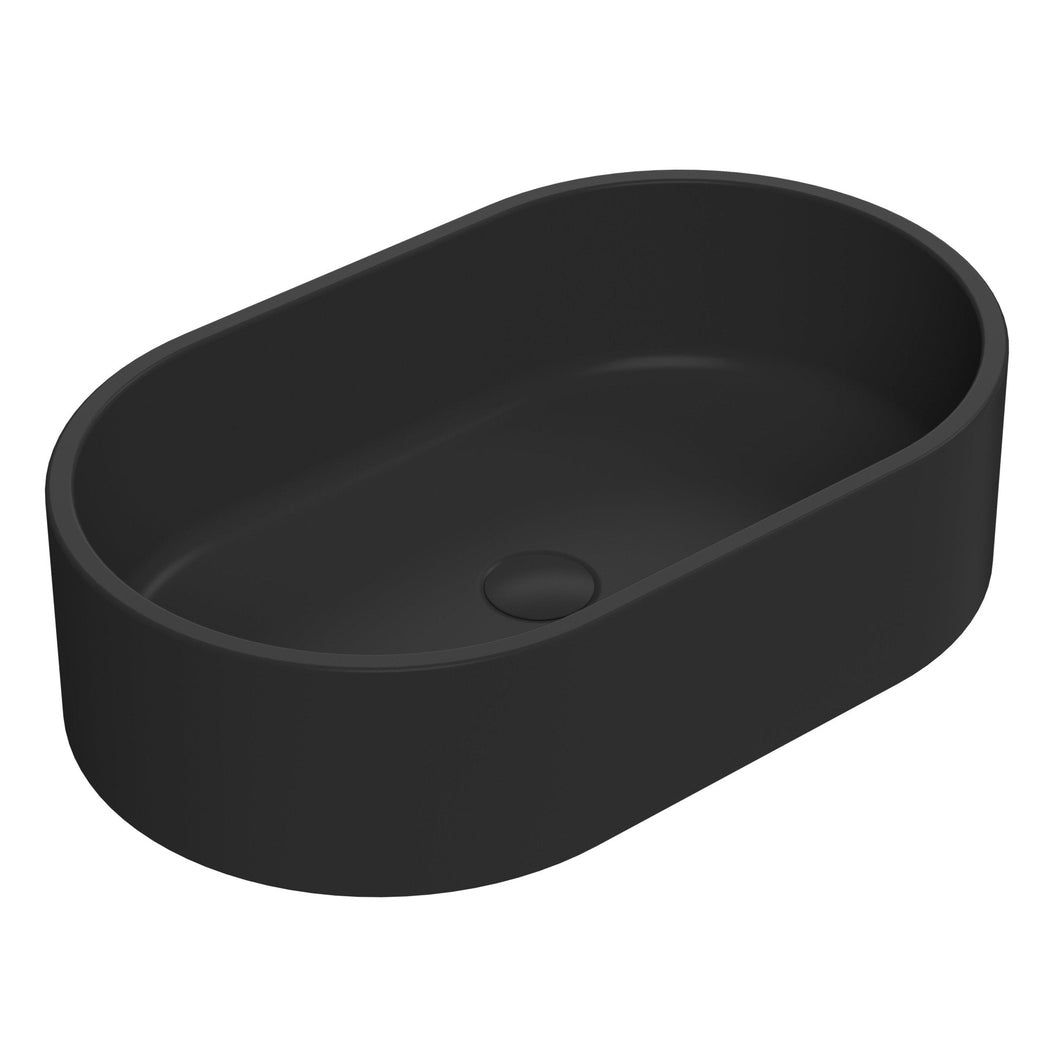 Nuie Vessels Oval Vessel Contemporary Matt Black Vitreous China 145x565x350mm - JJ Building Materials
