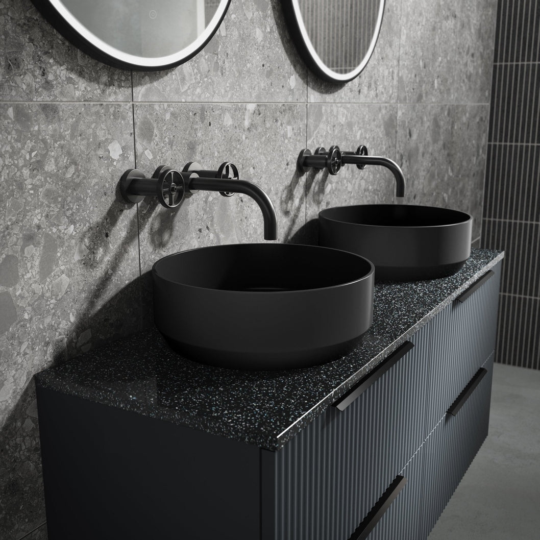 Nuie Vessels Round Vessel Contemporary Matt Black Vitreous China 120x350x350mm - JJ Building Materials