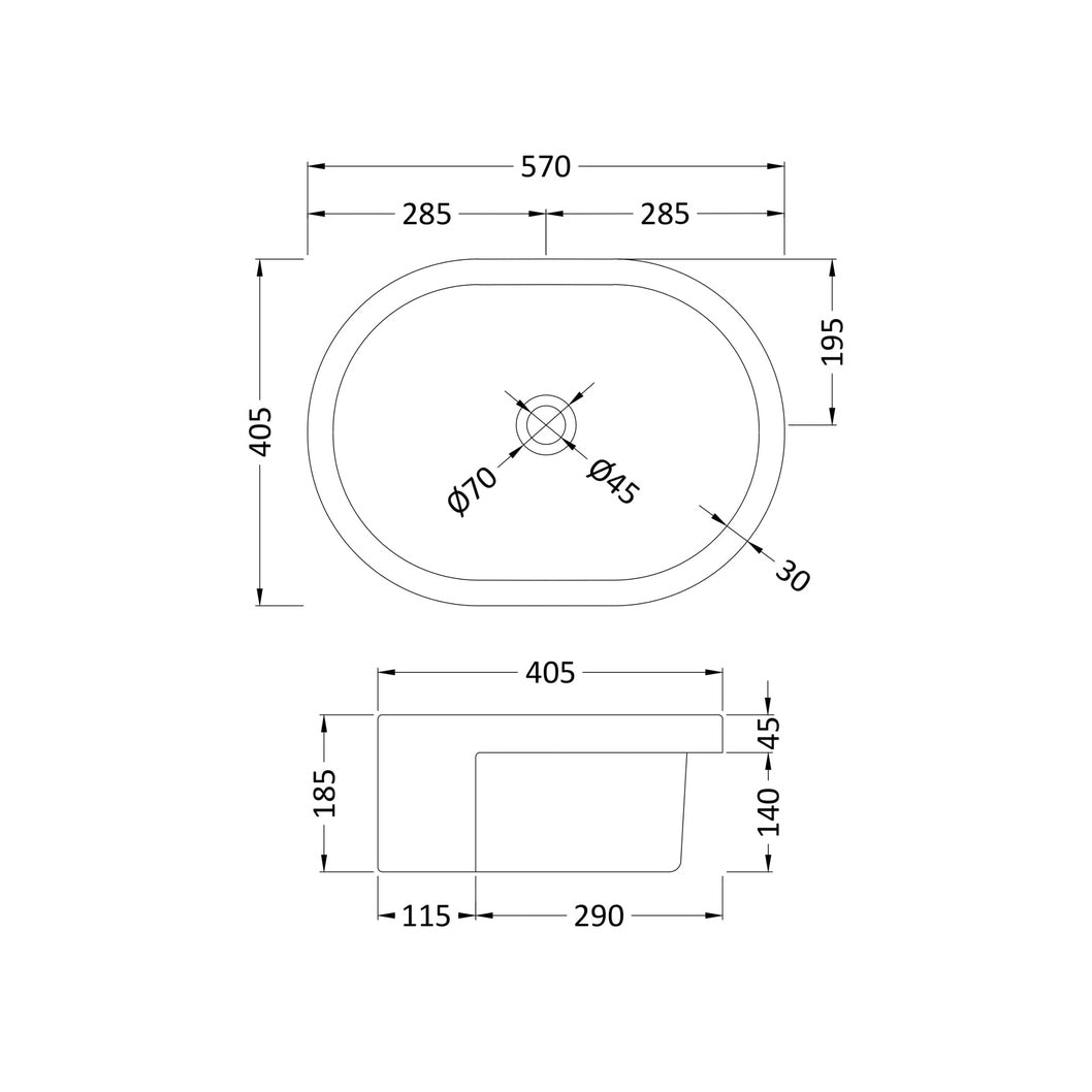 Nuie Vessels Semi-recessed Basin Contemporary White Vitreous China 185x570x405mm - JJ Building Materials