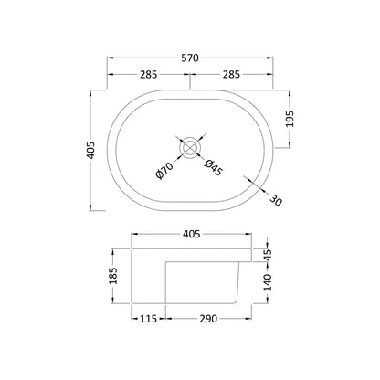 Nuie Vessels Semi-recessed Basin Contemporary White Vitreous China 185x570x405mm - JJ Building Materials