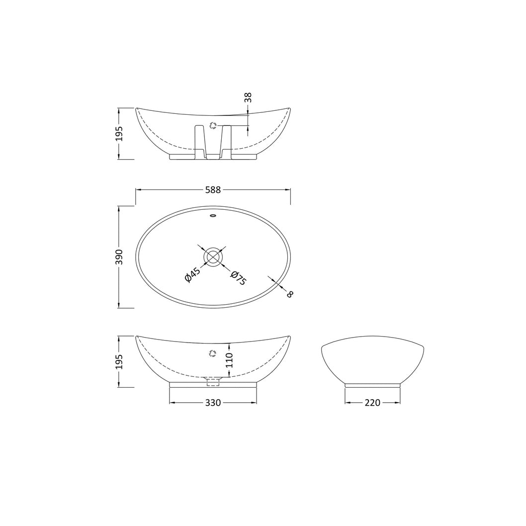 Nuie Vessels Vessel Contemporary White Vitreous China 195x588x390mm - JJ Building Materials