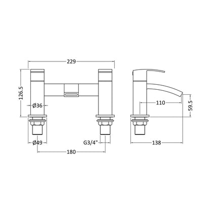 Nuie Vibe Bath Filler Contemporary Chrome Brass 127x229x138mm - JJ Building Materials