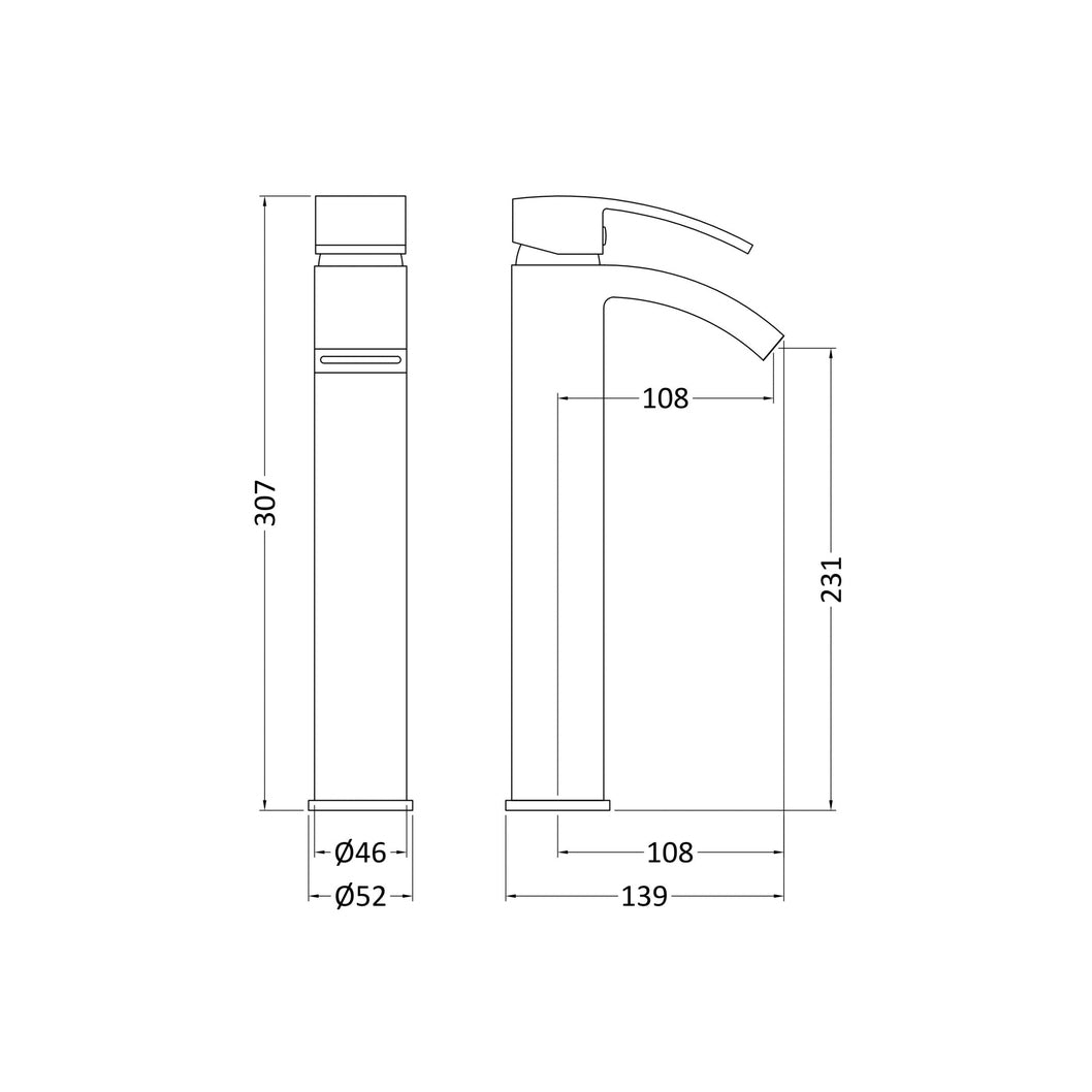 Nuie Vibe High Rise Mixer Contemporary Chrome Brass,plastic 307x52x139mm - JJ Building Materials