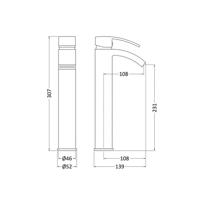 Nuie Vibe High Rise Mixer Contemporary Chrome Brass,plastic 307x52x139mm - JJ Building Materials